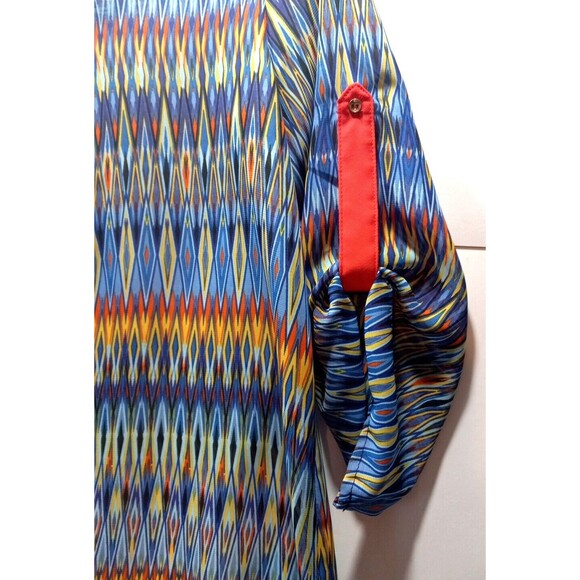 Signature Studio Small Patterned Sheer Multicolor 3/4 Sleeve Tunic Mock V Neck - Picture 3 of 7